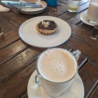 London fog with almond milk and vegan chocolate tart at Wasp & Sprout in Nairobi