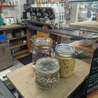 Red kidney beans, nutritional yeast and quinoa from the zero waste section. at Y Siop Fach Sero in Ferndale