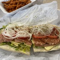 Italian hoagie & sweet potato fries - sooo good!   at Greens and Grains in Voorhees