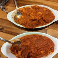Cauliflower potato curry top, chickpea curry bottom at Rajmahal in Jeju