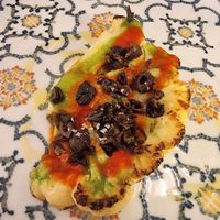 Roasted cauliflower, Piquillo pepper sauce, pak choi cream 
and dehydrated Taggiasca olives  at Ristorante Risorgimento in Sirmione