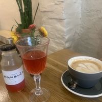 Homemade kombucha €4 and latte €4  at Booch Cafe in Riga