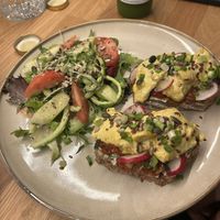 Scrambled tofu on homebaked bread (so yummy)  at Booch Cafe in Riga