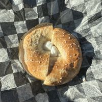 Toasted salt with vegan cream cheesee  at DeWitt Bagel Company in Syracuse