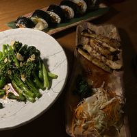 Brocollini, sushi rolls and king oyster mushrooms! Remembered to take a picture of it before finishing😄 at Argyle Bar & Restaurant in Perth
