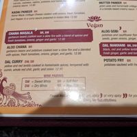 The 6 vegan options that they offer at Sai Ram Indian Cuisine in Appleton