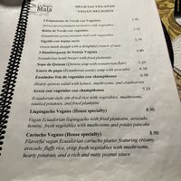 El menu vegano  at La Negra Mala in Quito