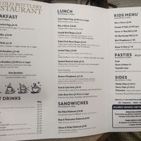 Menu as of Nov 2022  at The Old Bottlery at Healeys Cyder Farm in Truro