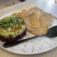 Avocado tartare? I forget what this one was called it but was like guac with beets under it basically   at Planta Cocina - Marina del Rey in Marina Del Rey