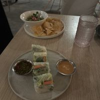 Spring roles and chips and guacamole   at Planta Cocina - Marina del Rey in Marina Del Rey