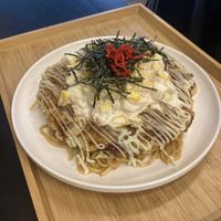 Tuna wasabi okonomiyaki with noodles  at Hola Vege - 歐拉蔬食工坊 in Kaohsiung