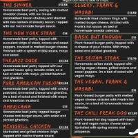 Vegan burgers, hotdogs and seitan steak marked in green. Vegan burgers and hotdogs buns available. Vegan cheese available.  at The Reindeer   in Norwich