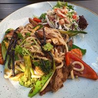 v32: soja filet with Udon noodles at Chiko Restaurant in Reutlingen