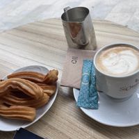 Churro & café con leche soja  at Vigo Churros in Vigo