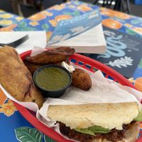 Soyrizo arepa, empanada, and plantains   at El Salto PDX in Portland