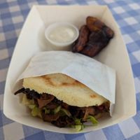 Carne Arepa with plantains at El Salto PDX in Portland