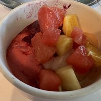 3 kinds of sorbet with fresh fruit!   at Auberge Baker in Chateau-richer