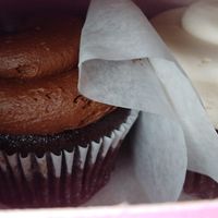 Vegan Chocolate Cupcakes, one with chocolate Icing and the other with vanilla Icing at Icing on the Cake in Los Gatos