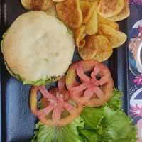 Vegan veggie burger with chips at Il Centrale Stresa in Stresa