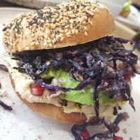 Hummus bagel at Roast Club in Barcelona