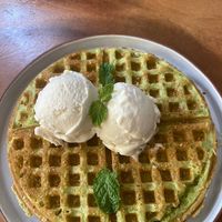 Pandan waffles at Sundays  in Phnom Penh