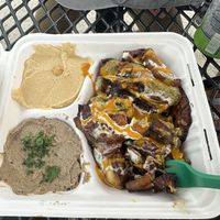 Platter with Sabbich, hummus and baba ghanoush   at Dahab Falafel Co in Durham