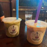 Lavender and matcha boba tea   at Chopstix  in Chattanooga