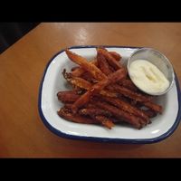 Sweet potato fries with DELICIOUS vegan mayo at Sababa Den Haag in The Hague