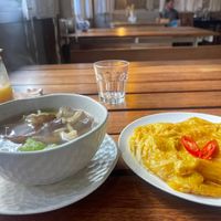 Vegan omelet & mushroom soup both so good  at POHSOP in Chiang Mai