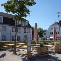 Outdoor seating just across the street at Ilse in Saarbrucken