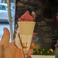 One scoop forest Berry one scoop caramel at Fittnass in Budapest