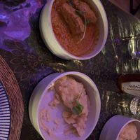 Green banana in peanut sauce with mash  at Mama Africa Cpt in Cape Town