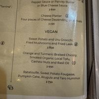 Vegan menu  at Le Cook's Restaurant in Moorea