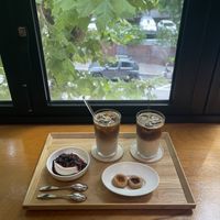almond cookies, panna cotta (dream) and iced cafe latte~~  at Nono Shop & Cafe Seoul in Seoul
