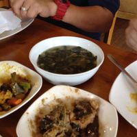 Malunggay soup and awesome tofu/eggplant dish at Blissful Belly Vegetarian Cuisine in Quezon City