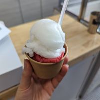 Lemon and raspberry sorbet at Ripples in Montreal
