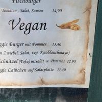 Vegan menu: burger and fries, schnitzel and salad and fries, veg patty and salad at EINKEHR zur ZAHNRADBAHN in Vienna