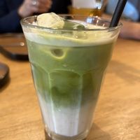 Matcha latte with oat milk   at Simona Specialty Coffee Club in San Sebastian