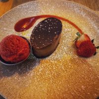 Chocolate mousse and strawberry sorbet at Darwins in Dublin