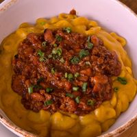 Mac and cheese loaded with chilli at Nanita in Oaxaca