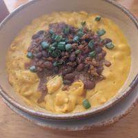 Mac & cheese with bean chili at Nanita in Oaxaca