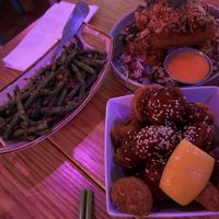 Green beans, crispy eggplant and fried General Tso’s mushrooms   at Spicy Moon  - Bowery in New York City