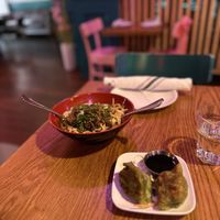 Szechuan noodlea and gyoza from lunch menu  at Spicy Moon  - Bowery in New York City