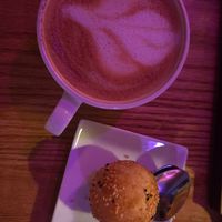 Oat latte and moon cake at Spicy Moon  - Bowery in New York City