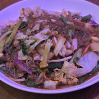 Stir fry chili glass noodles with vegan beef  at Spicy Moon  - Bowery in New York City