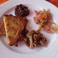 Starter: typical tortel di patate with vegetables at Agriturismo Maso Alle Rose in Cavrasto