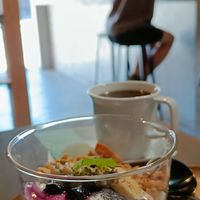 Vegan granola with coffee at Falo Coffee Brewers in Takayama