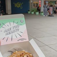 A doughnut with peanut butter and cream inside at Doughnut Time in Berlin