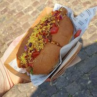 bombay vegan hot dog at Vegan Bites in Cambridge
