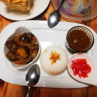 Aubergine and lentil curry at Blue Bamboo in Pointe Desny